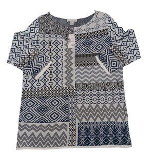 CHRISTOPHER&BANKS WOMENS WHITE/BLACK   TUNIC TOP SIZE LARGE